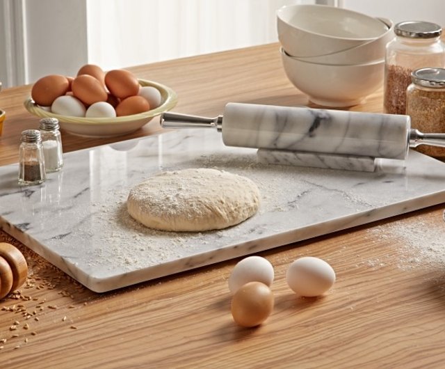 大理石ローリングピン 木製ハンドル パールホワイト プレミアム品質　めん棒 大理石ローリングピン 木製ハンドル パールホワイト プレミアム品質