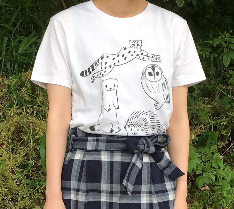 動物いっぱいTシャツ - 中性衛衣/T 恤 - 棉．麻 白色