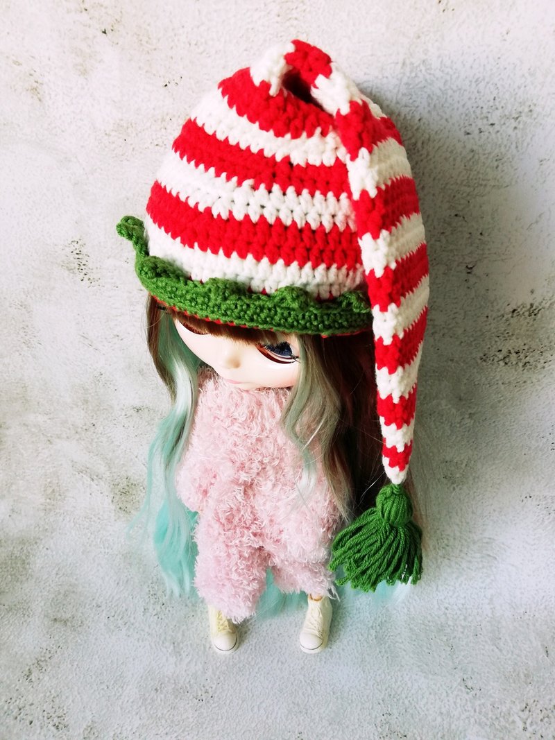 Blythe hat crochet Christmas Elf - 玩偶/公仔 - 棉．麻 紅色