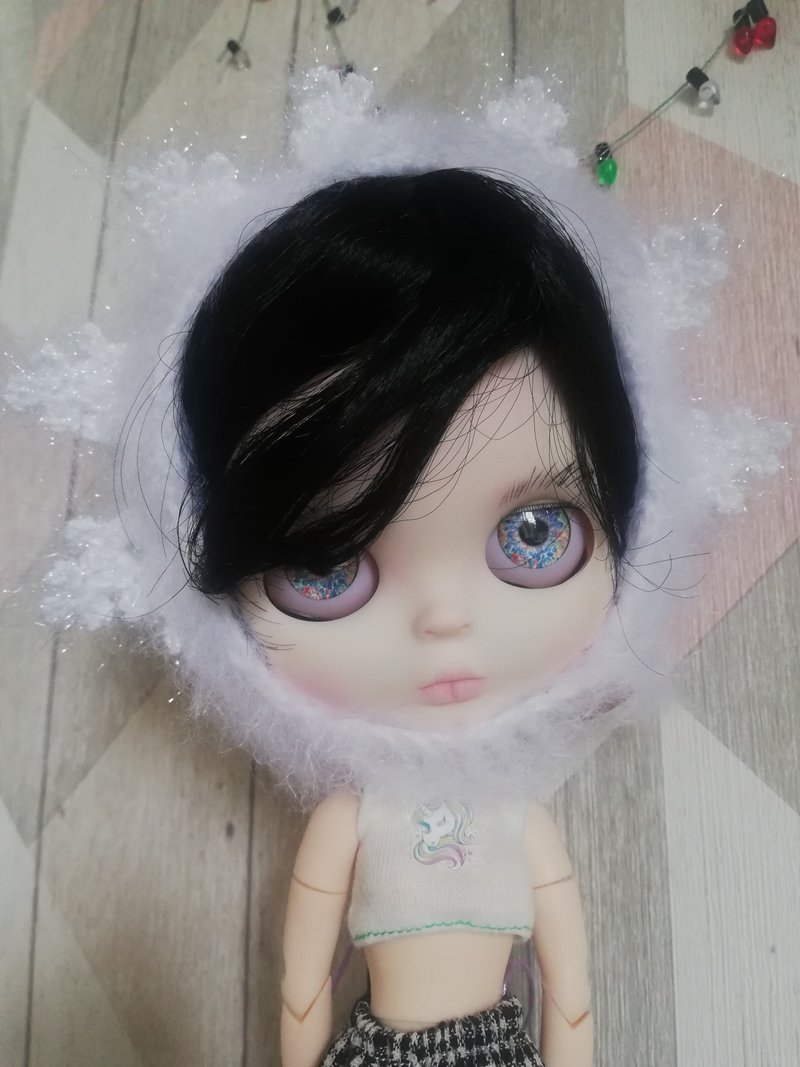 Blythe doll hat white Snowflake fluffy outfit - 公仔/玩偶 - 棉．麻 白色