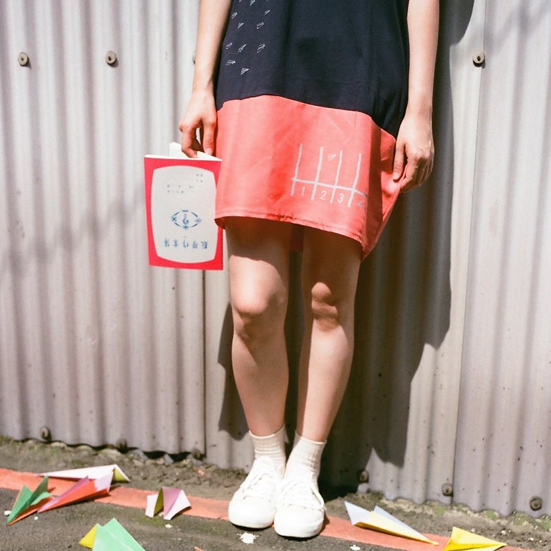 Urb. [Playground Paper Plane] Pocket Dress - ชุดเดรส - ผ้าฝ้าย/ผ้าลินิน สีน้ำเงิน