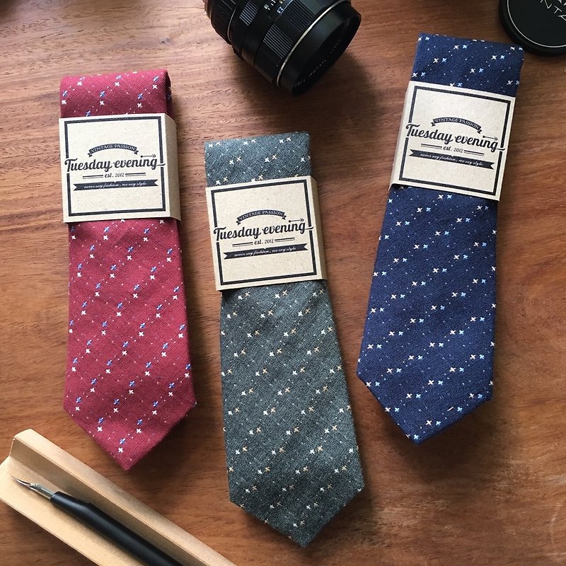 Neck tie Dot Stitched [Red/Green/Blue] - TueTie Signature - Ties & Tie Clips - Cotton & Hemp Red
