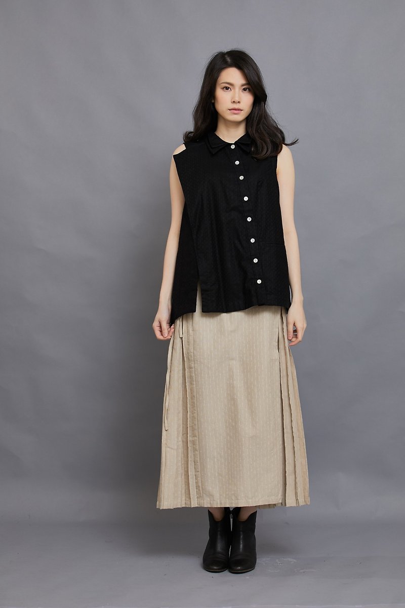 Pleated Pants Skirt_Vanilla Shake_Fair Trade - กางเกงขายาว - ผ้าฝ้าย/ผ้าลินิน สีกากี