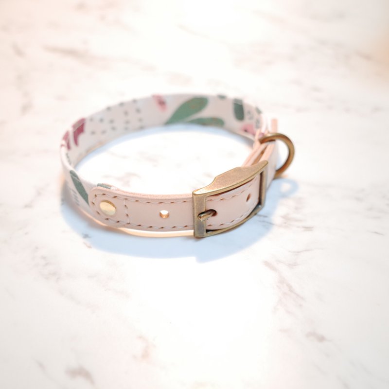 Dog collar Pink Leopard Rainforest M can be purchased with a tag with a bell - ปลอกคอ - ผ้าฝ้าย/ผ้าลินิน 