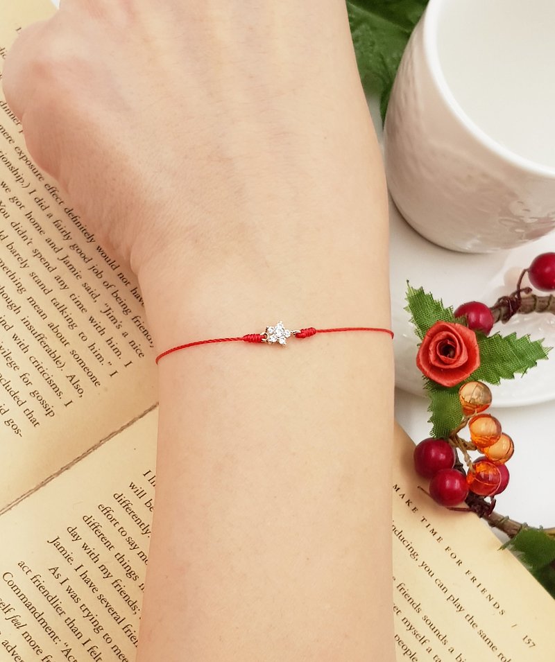 Pure silver diamond cherry blossom Sakura 桜 happy life will never give up the eternal red line hand rope - Bracelets - Paper Pink