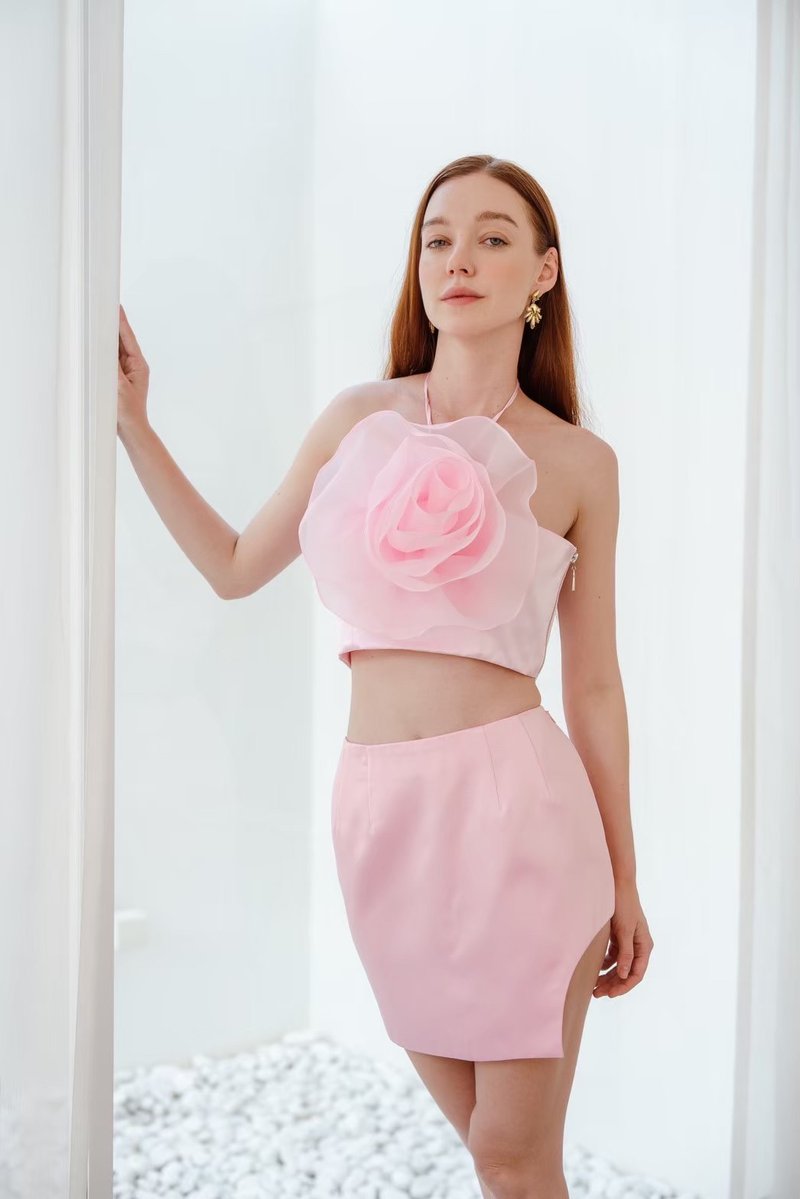 Daria hot pink rose crop top,Plus size wedding dress - Women's Tops - Other Materials Pink