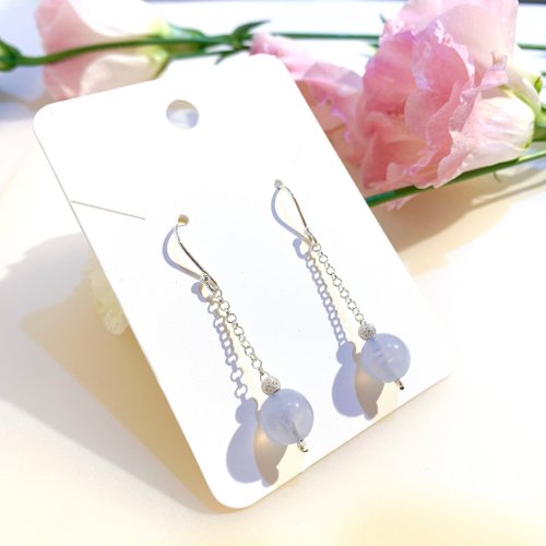 Ops手工飾品設計 Ops Blue Lace Agate Silver earrings-藍紋瑪瑙/銀/藍紫色/耳環