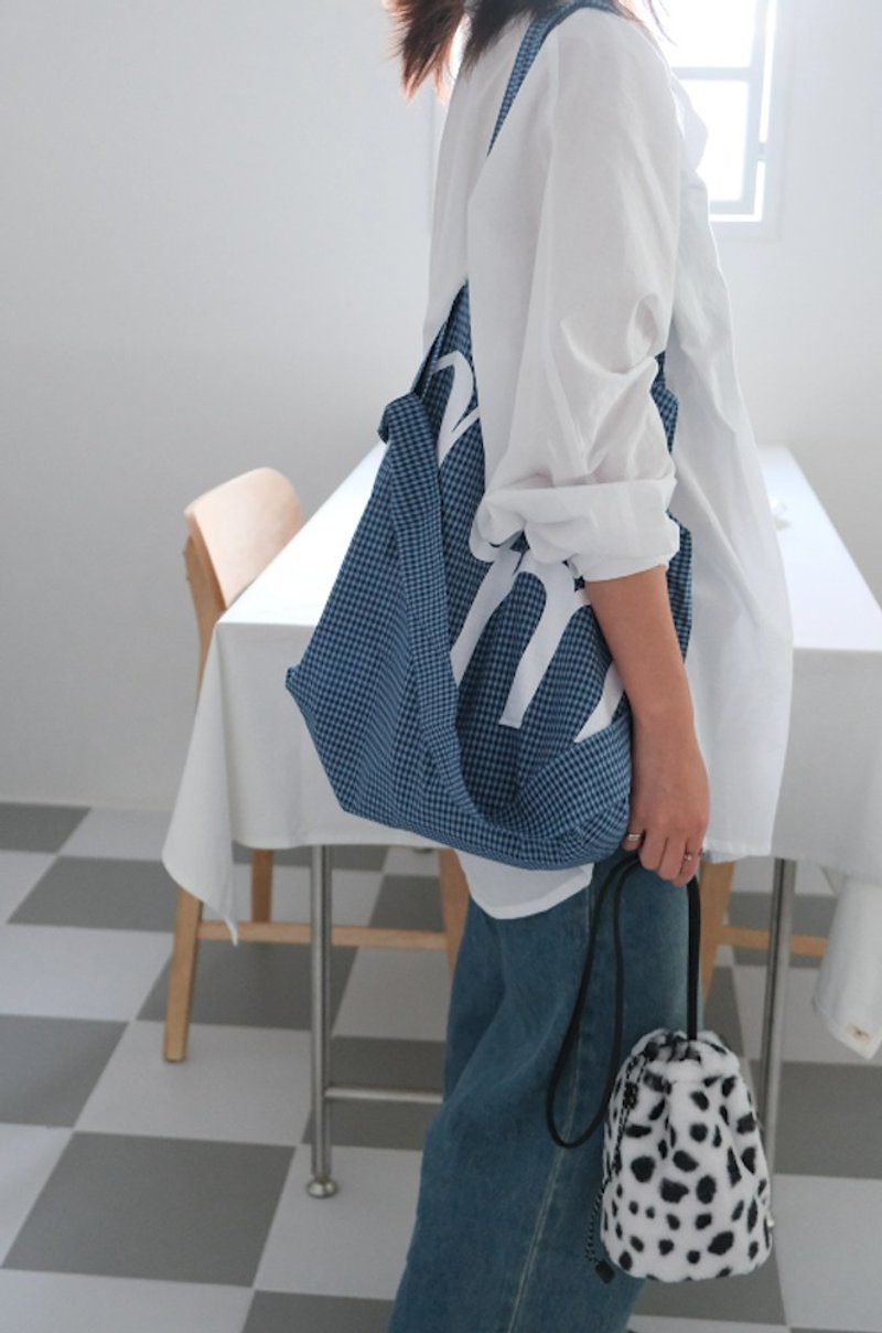 新品預購限時優惠 - 韓國 MINMIN 兩種背法大容量托特包 - 藍格 - 側背包/斜背包 - 聚酯纖維 藍色