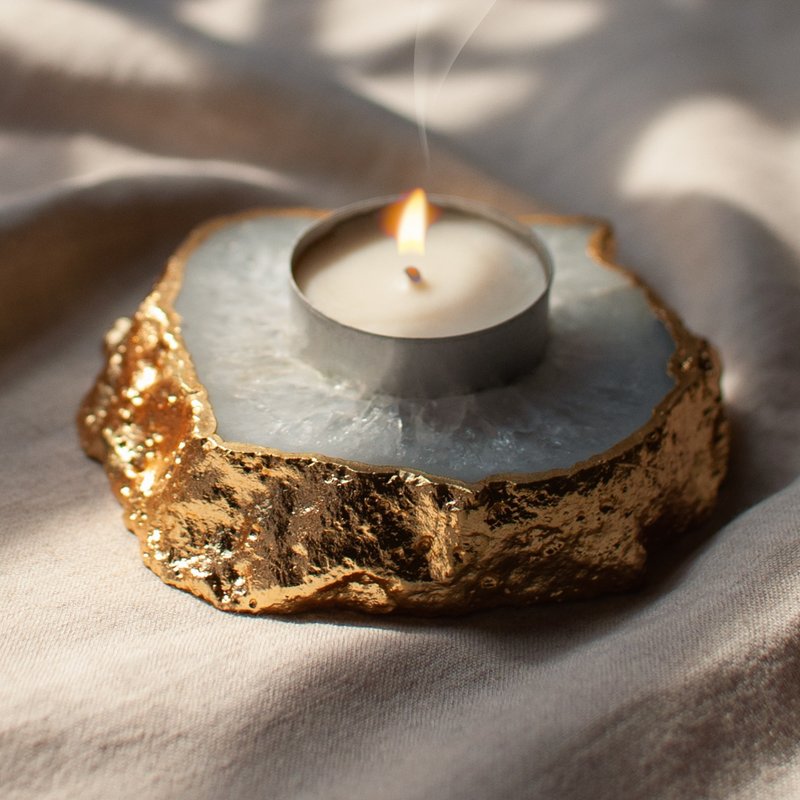 Mineral candle holder aroma seat_Golden Dawn - เทียน/เชิงเทียน - เครื่องประดับพลอย สีทอง