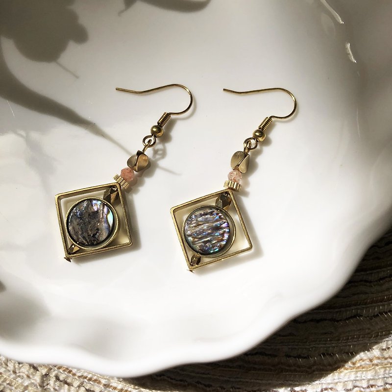 Square Bronze shell Clip-On earrings can be changed - Earrings & Clip-ons - Copper & Brass Multicolor