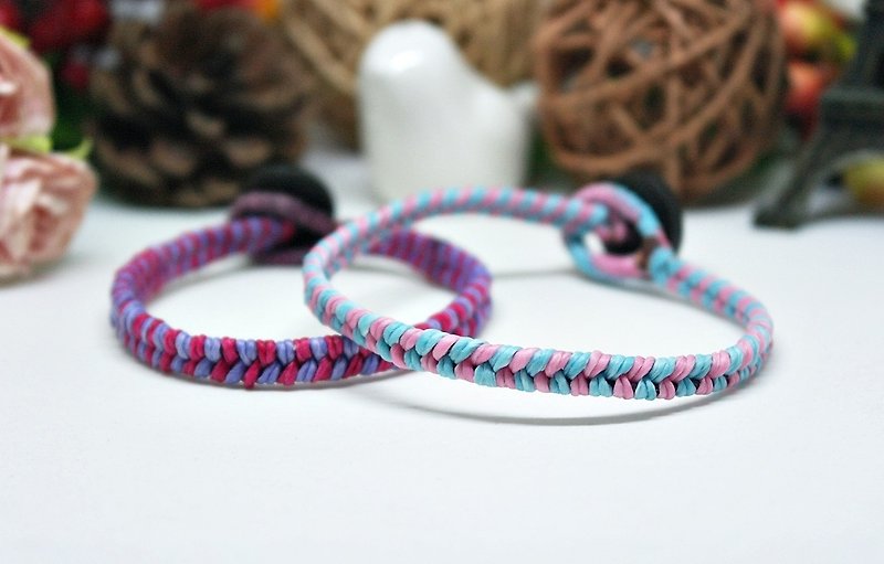 Hand-knitted silk Wax thread style <fine lines>-button X Wax thread style-//You can choose your own color// - Bracelets - Wax Pink