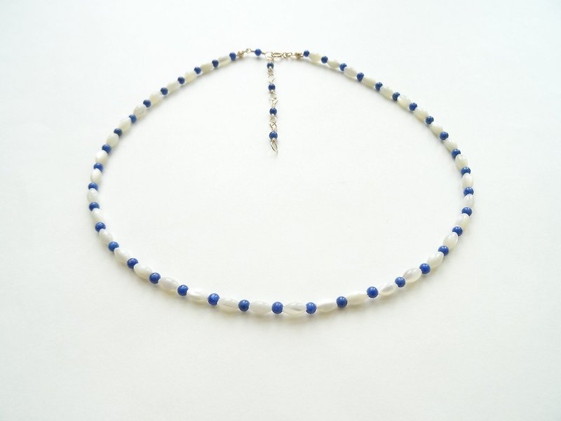 MOP Shell, Lapis Lazuli Vintage 14K GF Beaded Necklace / Y Necklace (40 - 46 cm) - สร้อยคอ - เครื่องประดับพลอย สีน้ำเงิน