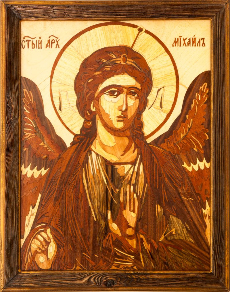 Archangel Michael Icon Orthodox Byzantine Christian Wood Icon Home Decor Wall - ตกแต่งผนัง - ไม้ สีส้ม