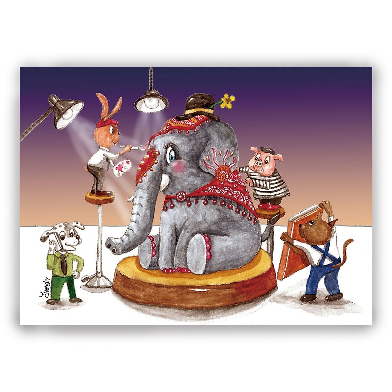 Hand-painted illustration universal card/postcard/card/illustration card--Elephant Star - การ์ด/โปสการ์ด - กระดาษ 