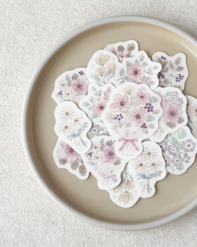 くすみカラーのお花フレークシール | 透け感マステ素材・小さめ・手帳デコに - 貼紙 - 紙 