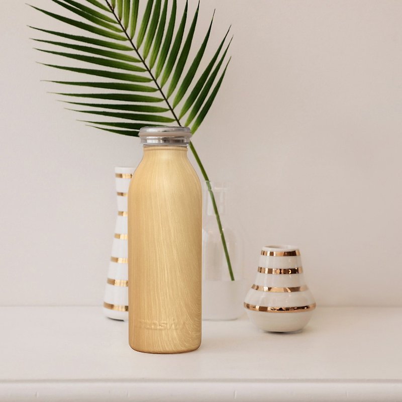 Japan MOSH! Milk series wood grain thermal insulation bottle 450ML (temperament) - กระบอกน้ำร้อน - สแตนเลส สีกากี