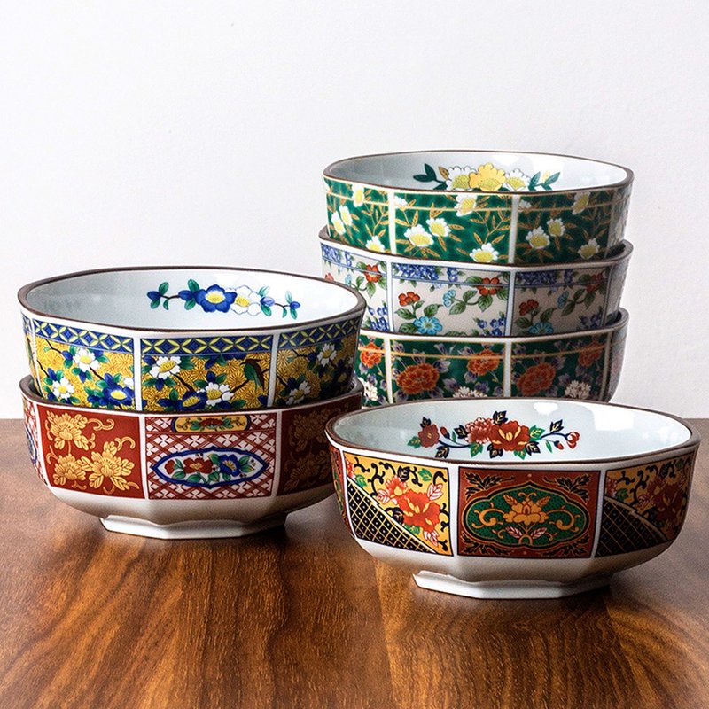 Japan imports Wushan kiln flower retro ceramic bowl ancient Imari tableware rice bowl noodle soup bowl octagonal bowl dessert - Bowls - Porcelain 