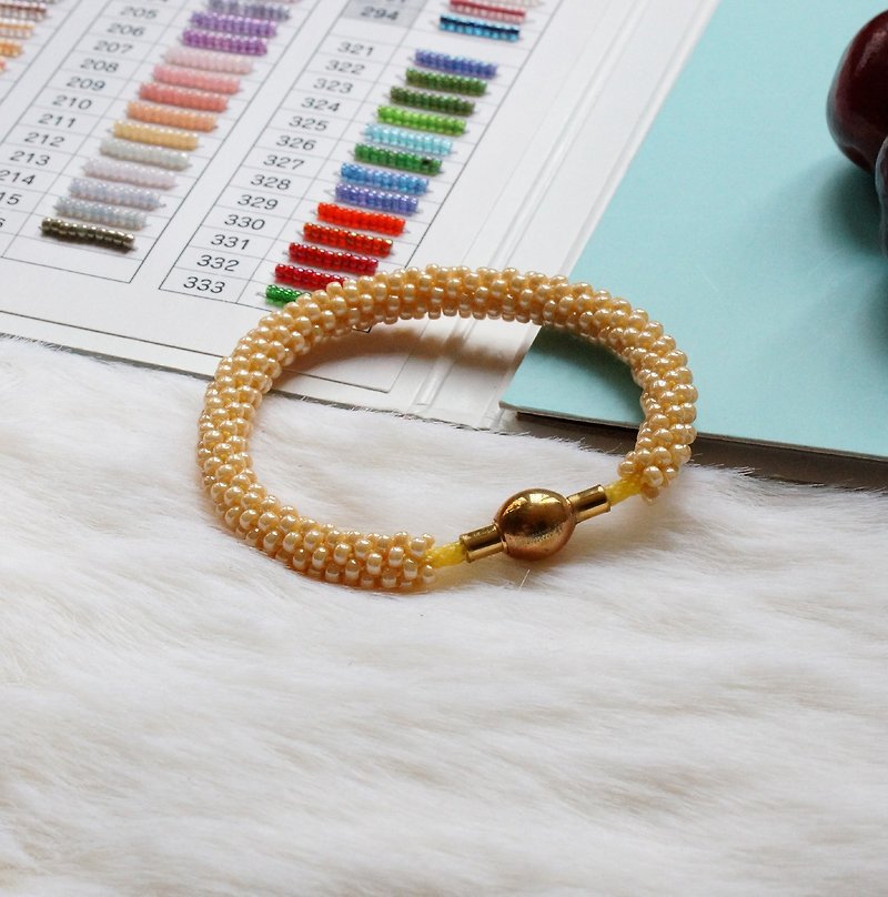 Handbraided Kumihimo Seed Beads Bracelet - สร้อยข้อมือ - แก้ว สีเหลือง