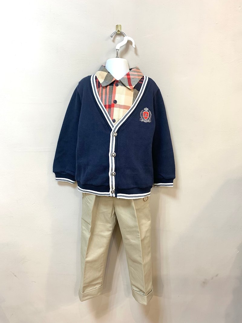 【Children's Clothes Gifts】College Style Boys Suit/ Faux Two Piece Design/Comfortable and Easy to Wear/Blue - Tops & T-Shirts - Cotton & Hemp Blue