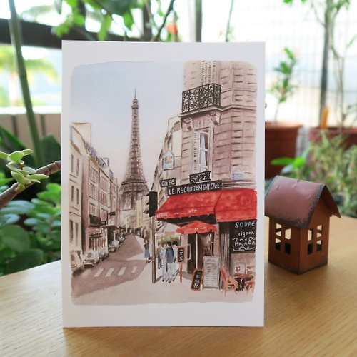 小草屋 grassyhouse 世界風情畫-巴黎的街角 明信片