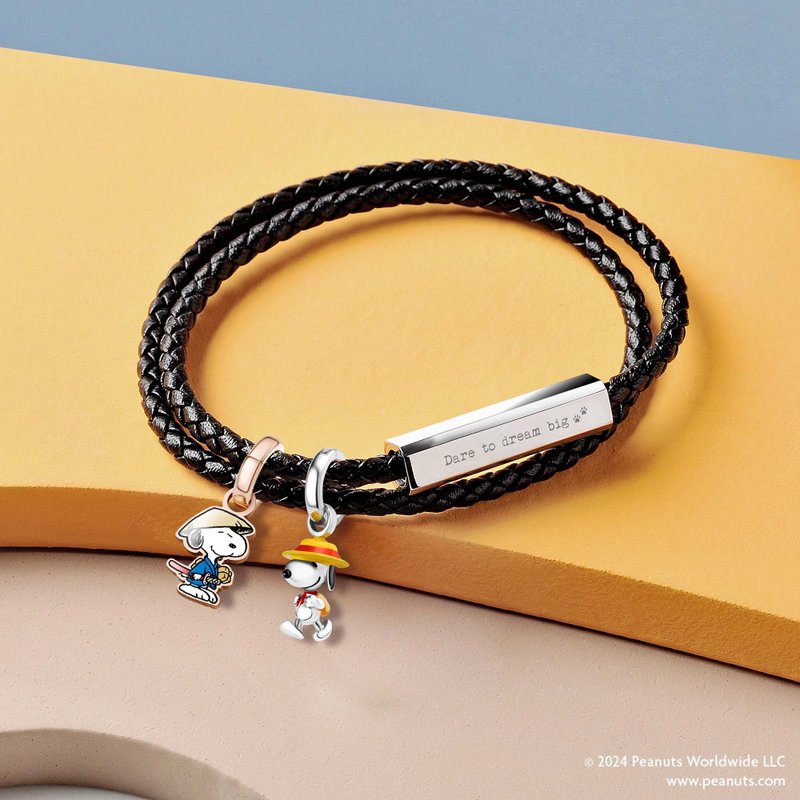 PEANUTS Customized Leather Gemstone Bracelet (5 Colours) - สร้อยข้อมือ - โลหะ สีทอง