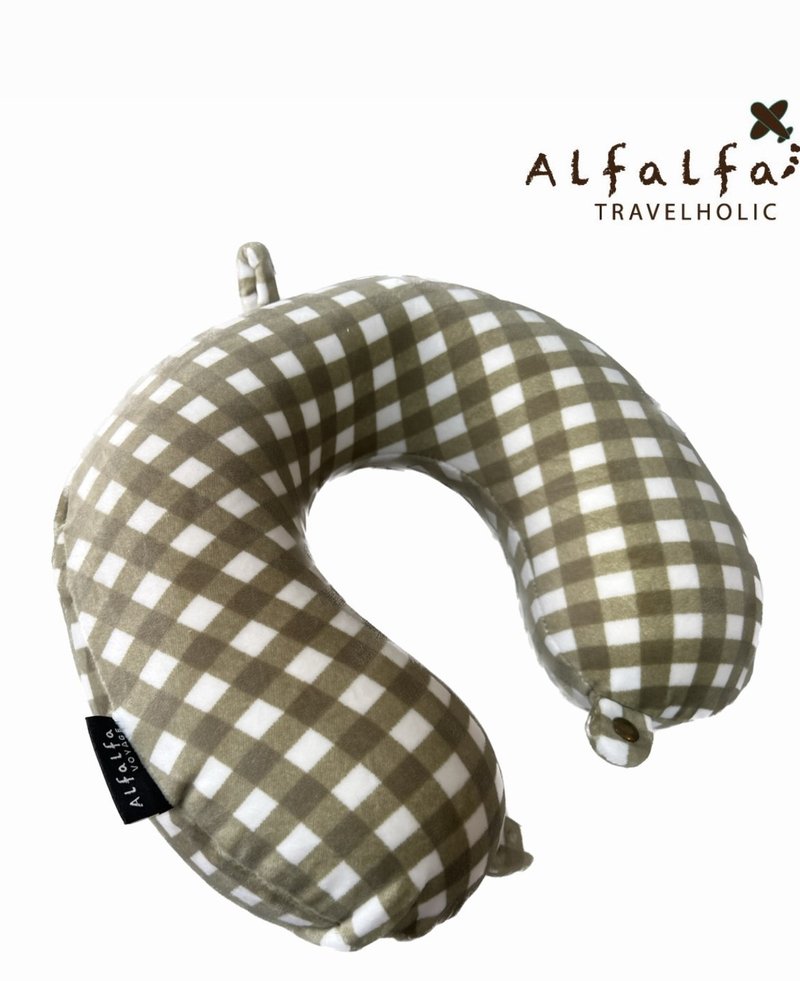 U Shaped Checkered Memory Foam Travel Neck Cushion - Green /white checkered - หมอนรองคอ - ไฟเบอร์อื่นๆ สีเขียว