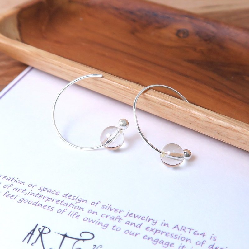Blonde Crystal Crescent Earrings (Large) - 925 Sterling Silver Natural Stone Ear Pins - ต่างหู - เงินแท้ สีเงิน