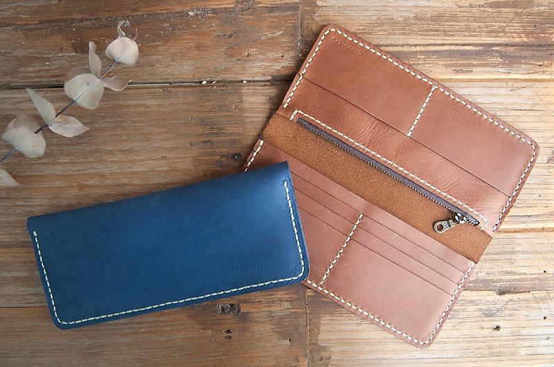 Handsewn Leather Wallet, Long Leather Wallet - กระเป๋าสตางค์ - หนังแท้ 