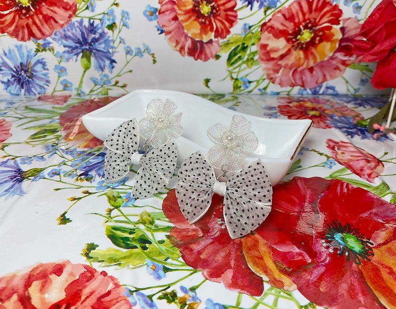 Fabric bow earrings. Handmade. Handmade jewelry. - 耳環/耳夾 - 其他材質 