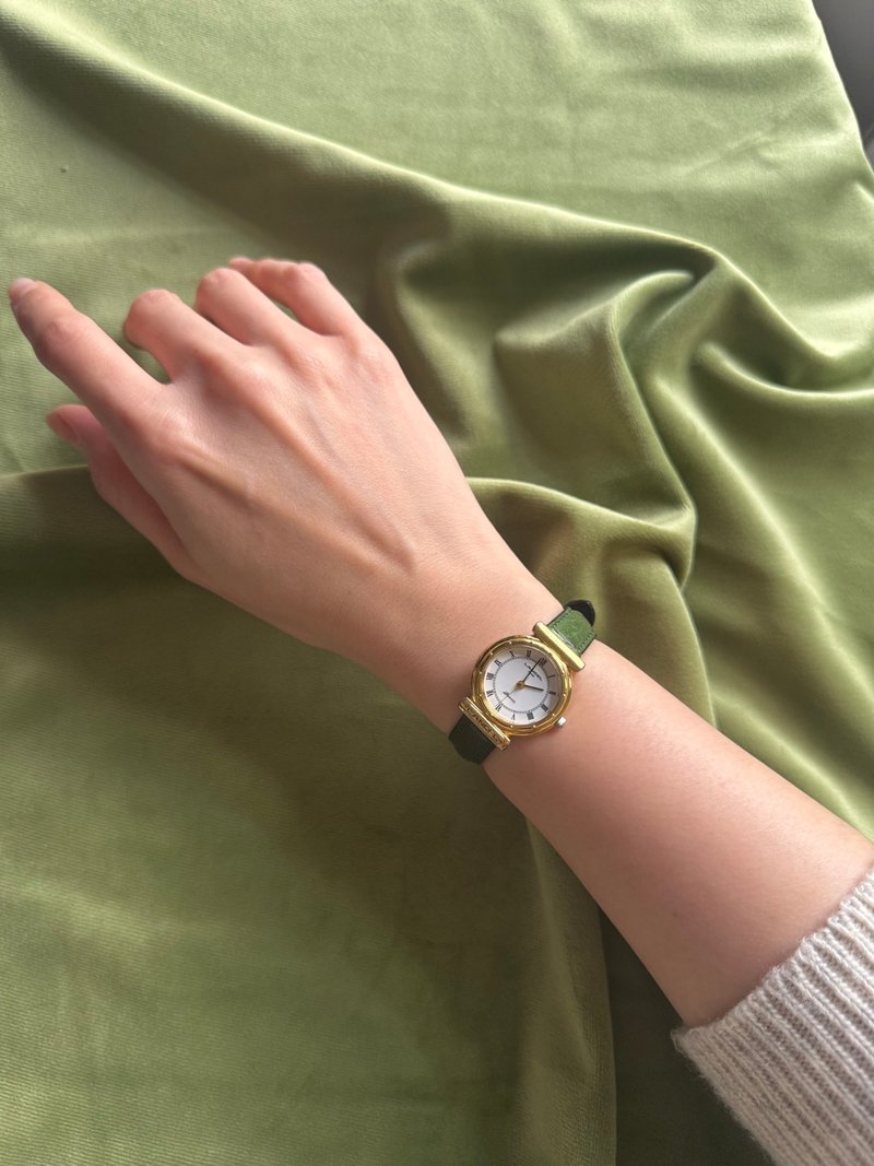 中古正品 法國 Lancel 石英手錶 皮革錶帶 日本製 禮物 古董錶 - 女錶 - 其他金屬 綠色