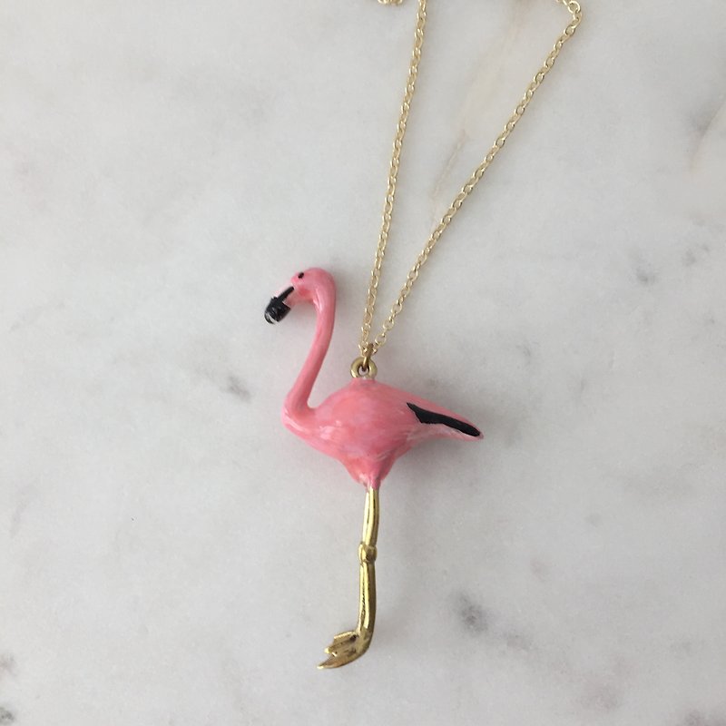 สร้อยนกฟรามิงโก้-flamingo necklace - สร้อยคอ - วัสดุอื่นๆ สึชมพู