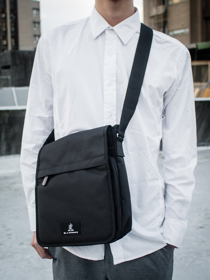 Minimalist black day trip side backpack shoulder bag shoulder bag oblique back bag U2BAGS - Messenger Bags & Sling Bags - Waterproof Material Black