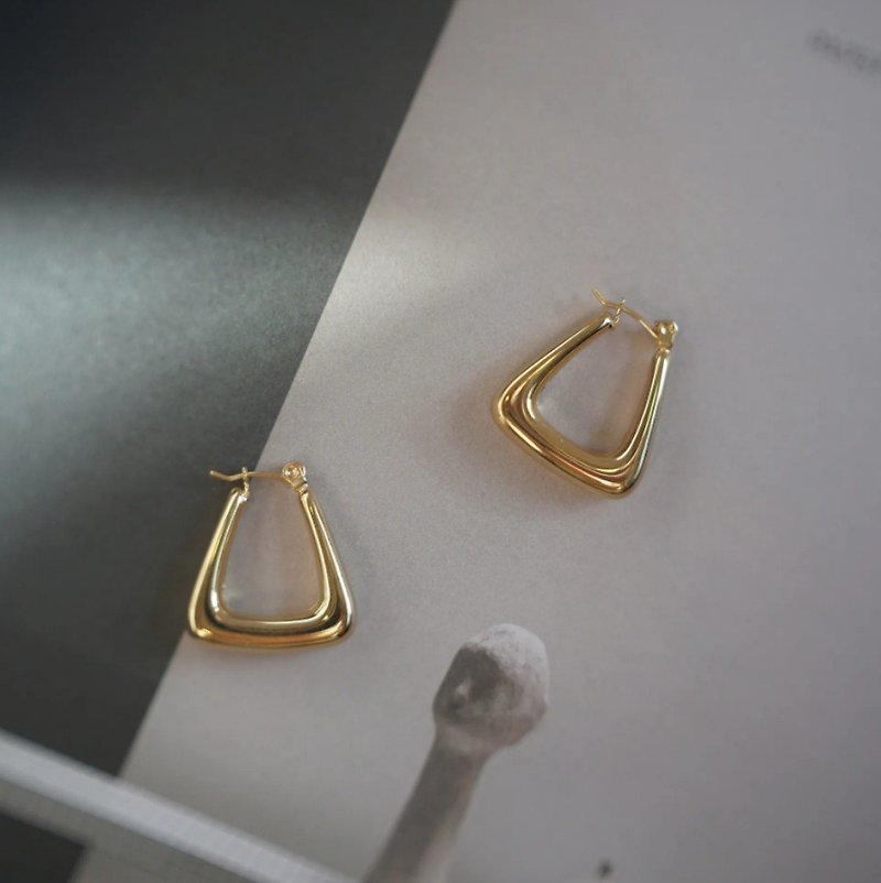 Geometric Titanium Steel Earrings - ต่างหู - สแตนเลส สีทอง