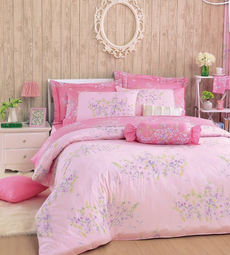 【R832 Rich Floral Scent】100% Cotton Combed 40s, Fitted Sheet and Sham Sets - Bedding - Cotton & Hemp Pink