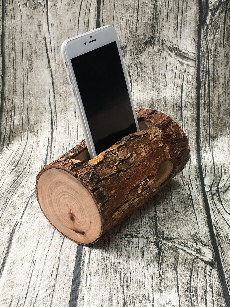 携帯電話のアンプ用の丸太 - 鉄の脚 - スピーカー - 木製 ブラウン