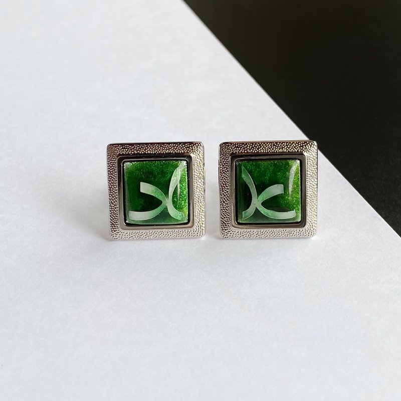 Ribbon [Emerald] Cloisonne Cufflinks Cufflinks Pure Silver Wired Cloisonne - Cuff Links - Other Materials Green