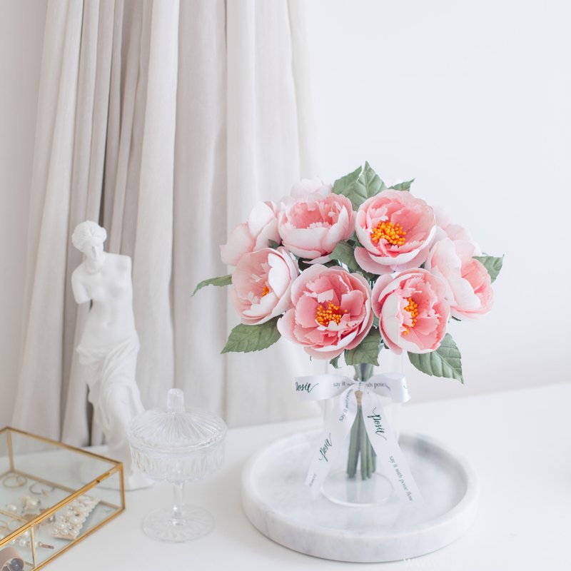 PINK BLUSH PEONY GARDEN |  Mini Marseille vase for Home Decoration - ของวางตกแต่ง - กระดาษ สึชมพู