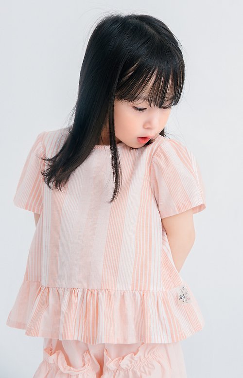 BIR自然棉麻品牌服飾 【出清優惠】條紋娃娃衫 粉紅/綠