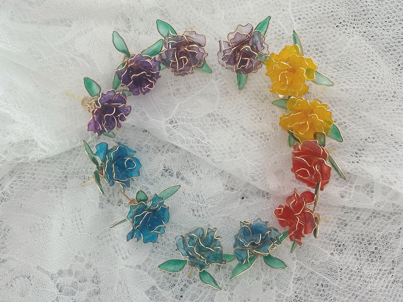 Ashwagandha - hand-made resin/flower-making liquid/uv glue rose multi-color selection 925 Silver earrings - ต่างหู - เรซิน 