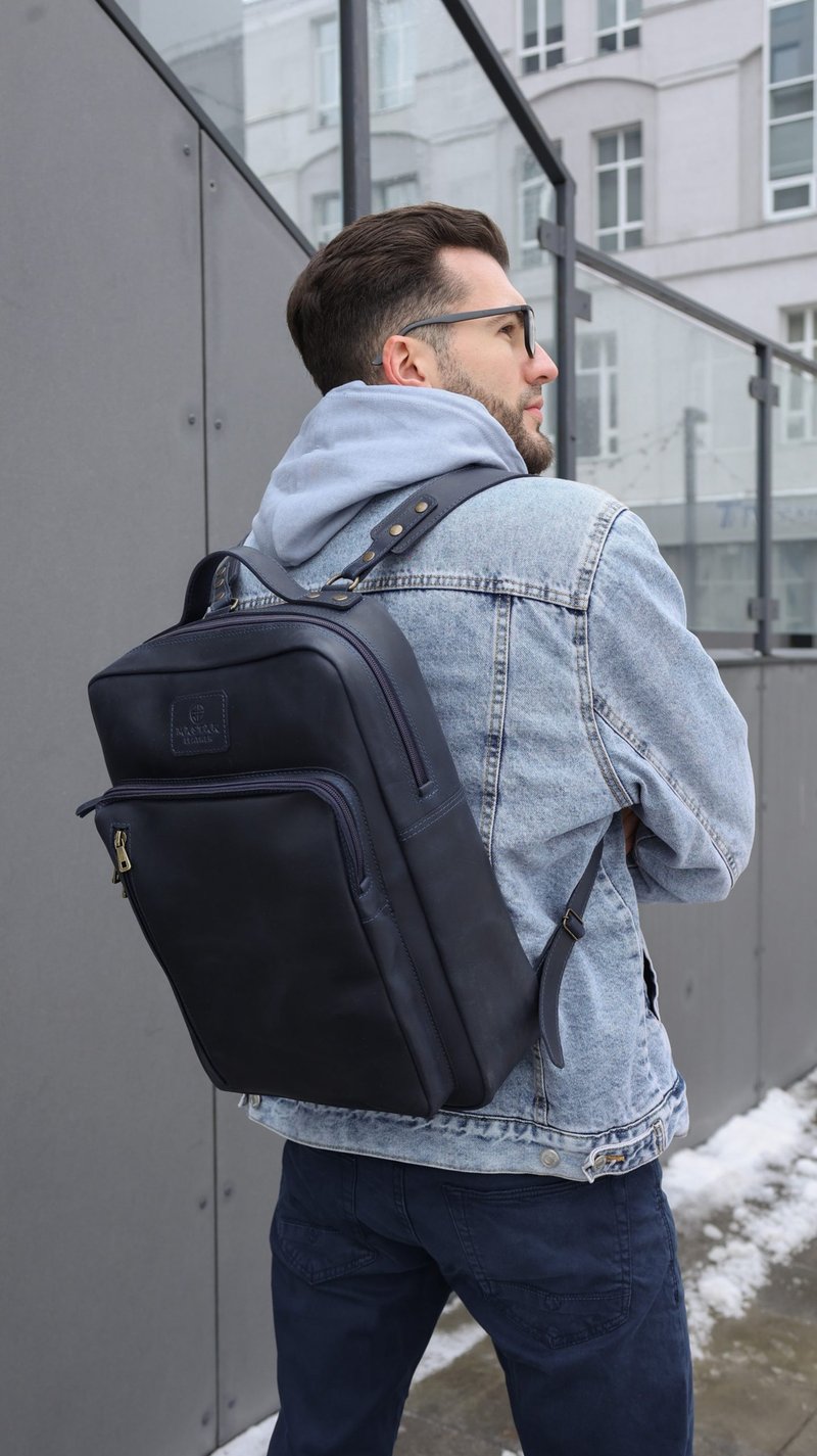 Leather mens backpack Oslo - Backpacks - Genuine Leather Blue