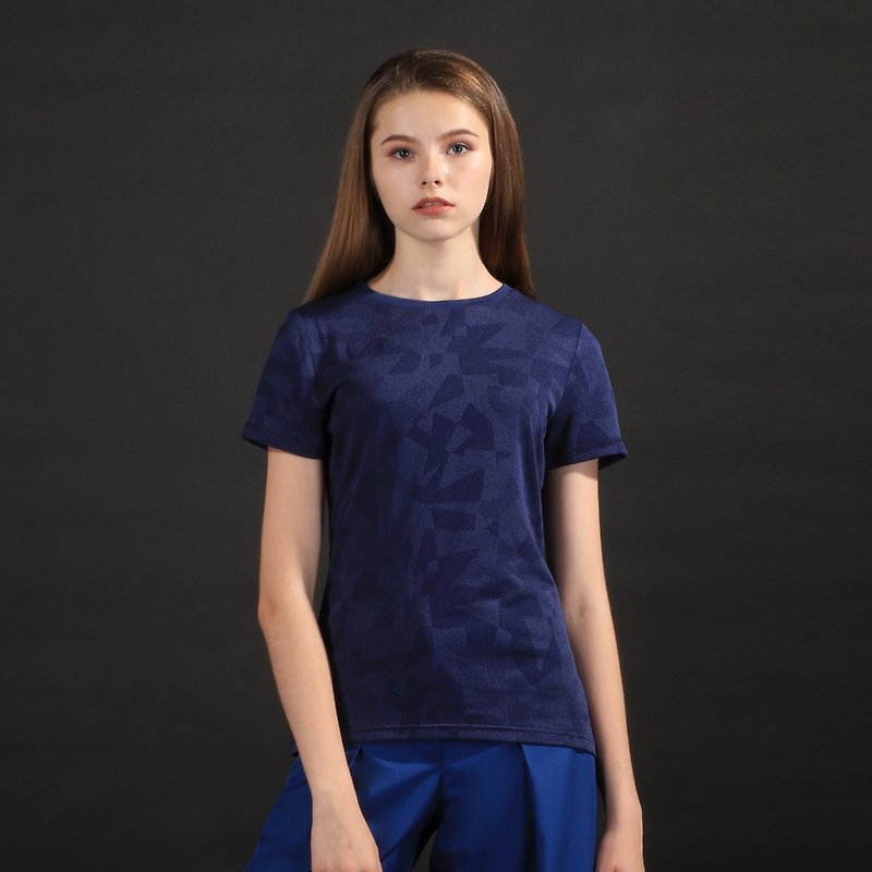 Tマッピング幾何学的迷彩レディースTシャツ - Tシャツ - その他の素材 ブルー