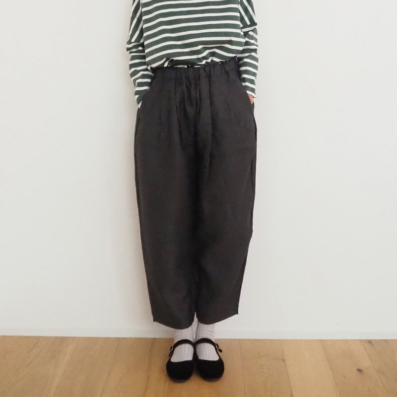 Linen herringbon balloon pants / BLACK - 女長褲 - 棉．麻 黑色