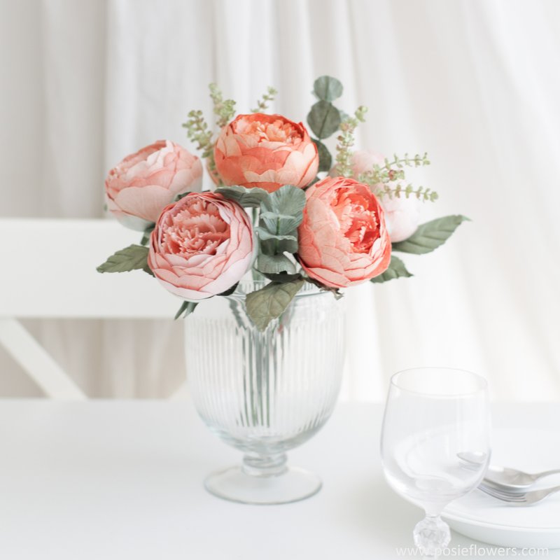 A BUNCH OF PEACH PEONY - Flower Bunch for Decoration - 擺飾/家飾品 - 紙 橘色