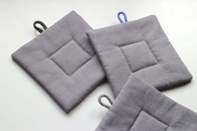 方塊杯墊 / 紳士灰 - 杯墊 - 棉．麻 灰色