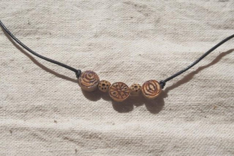 marbles leather string necklace - Necklaces - Wood Brown
