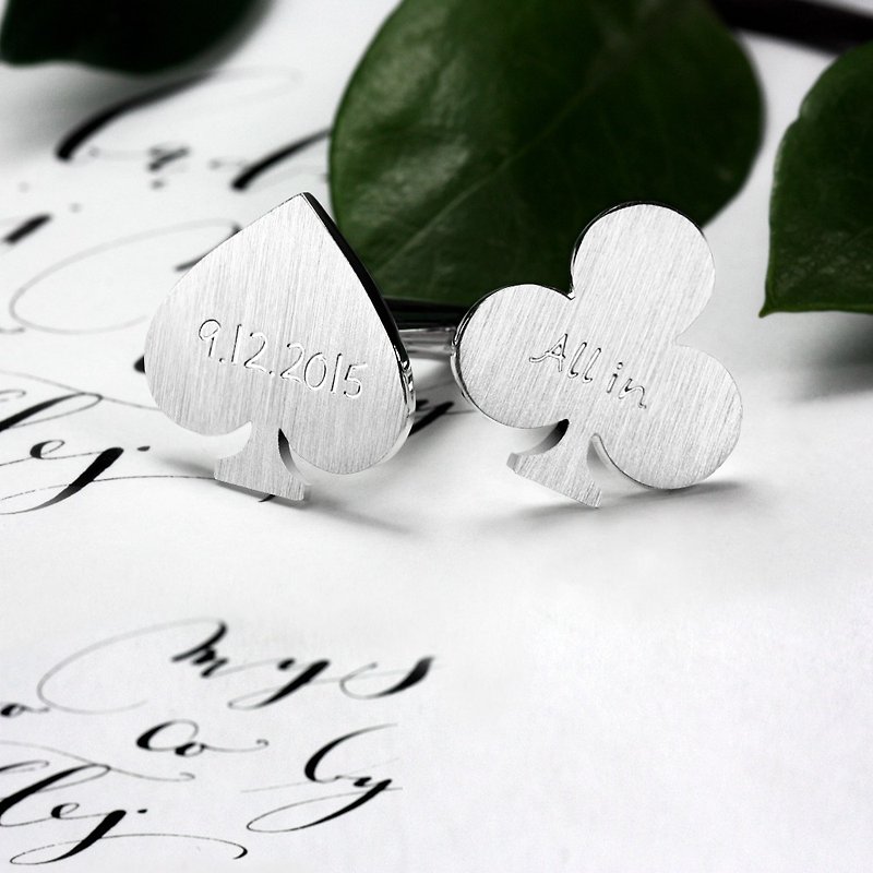 Wedding cufflinks for groom, Engraved Cufflinks, Poker Cufflinks personalized - กระดุมข้อมือ - เงินแท้ สีเงิน