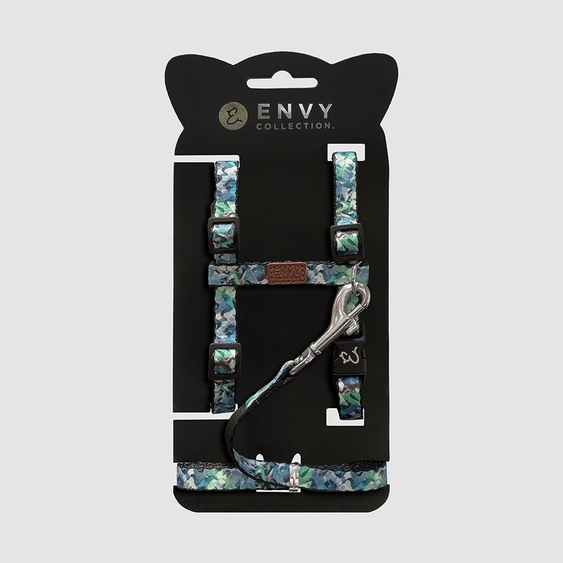 ENVY COLLECTION 馬賽克風暴貓胸背帶 牽繩 安全插扣 - 項圈/牽繩 - 聚酯纖維 多色