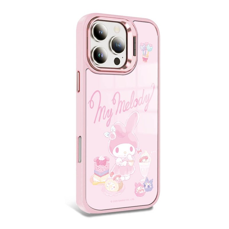 iPhone全系列軍規防摔合金框隱形立架手機殼-點心美樂蒂-粉框 - 手機殼/手機套 - 其他材質 多色