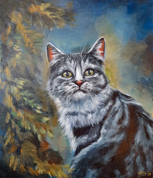 絵画 猫 アクリル画 猫の絵画 猫の肖像画 猫雑貨 茶トラ猫 アンティーク