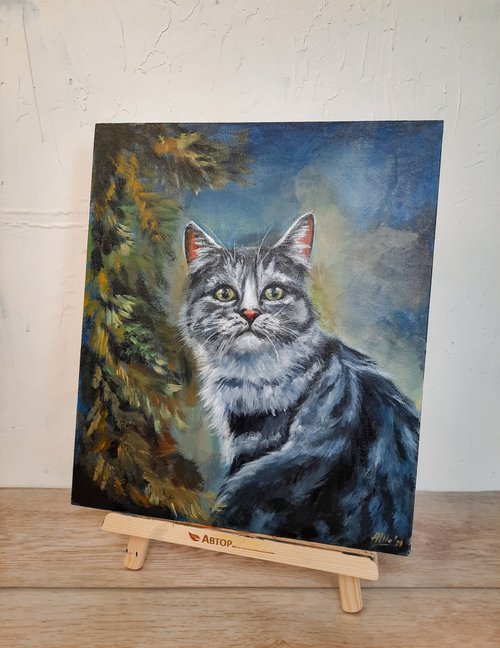 猫の肖像画 オリジナルアクリル画 動物画 トラ猫アート - ショップ